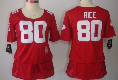 Nike San Francisco 49ers #80 Jerry Rice Breast Cancer Awareness Red Womens Jersey 