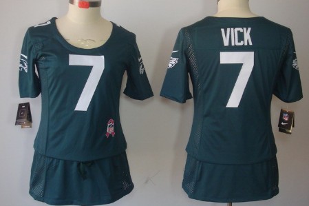 Nike Philadelphia Eagles #7 Michael Vick Breast Cancer Awareness Dark Green Womens Jersey 