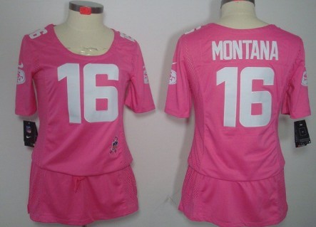 Nike San Francisco 49ers #16 Joe Montana Breast Cancer Awareness Pink Womens Jersey 