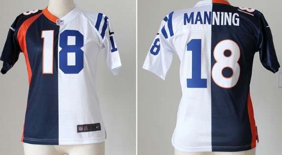 Nike Denver Broncos&Indianapolis Colts #18 Peyton Manning Blue/White Two Tone Womens Jersey