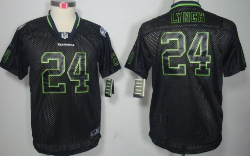 Nike Seattle Seahawks #24 Marshawn Lynch Lights Out Black Kids Jersey 