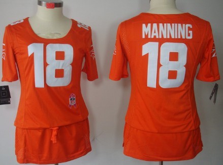 Nike Denver Broncos #18 Peyton Manning Breast Cancer Awareness Orange Womens Jersey 