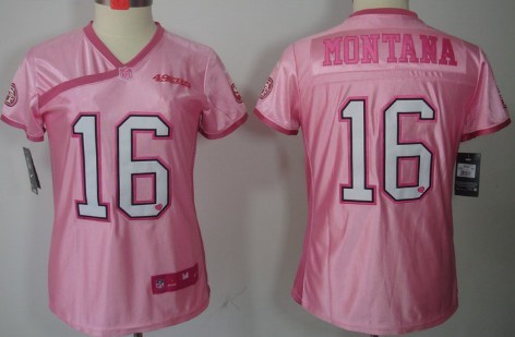 Nike San Francisco 49ers #16 Joe Montana Pink Love Womens Jersey 