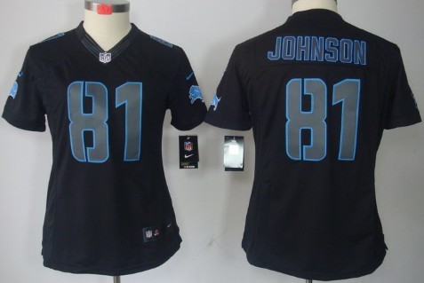 Nike Detroit Lions #81 Calvin Johnson Black Impact Limited Womens Jersey 