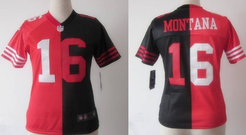 Nike San Francisco 49ers #16 Joe Montana Red/Black Two Tone Womens Jersey 