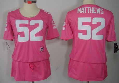 Nike Green Bay Packers #52 Clay Matthews Breast Cancer Awareness Pink Womens Jersey 