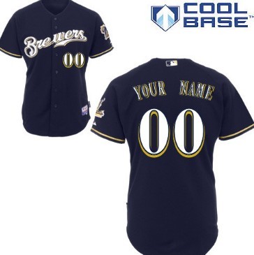 Men's Milwaukee Brewers Customized Navy Blue Jersey