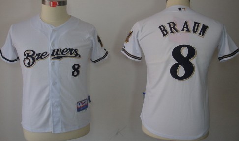 Milwaukee Brewers #8 Ryan Braun White Kids Jersey 