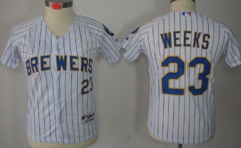 Milwaukee Brewers #23 Rickie Weeks White Pinstripe Kids Jersey 