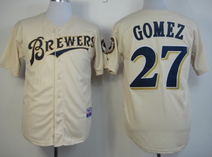 Milwaukee Brewers #27 Carlos Gomez Cream Jersey