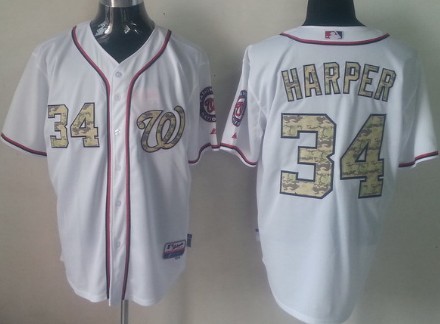 Washington Nationals #34 Bryce Harper White With Camo Jersey