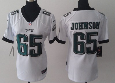 Nike Philadelphia Eagles #65 Lane Johnson White Game Womens Jersey