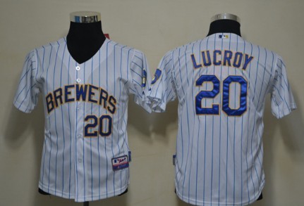 Milwaukee Brewers #20 Jonathan Lucroy White Pinstripe Kids Jersey