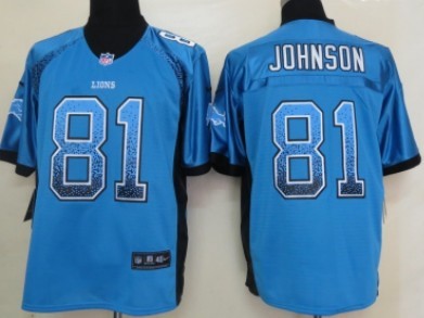 Nike Detroit Lions #81 Calvin Johnson Drift Fashion Blue Elite Jersey