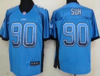 Nike Detroit Lions #90 Ndamukong Suh Drift Fashion Blue Elite Jersey