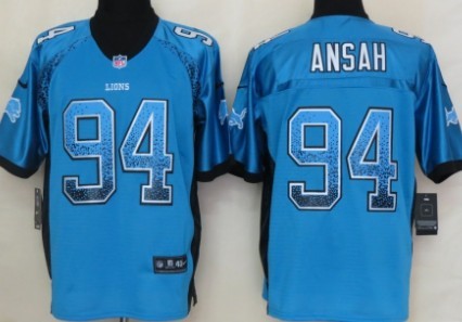 Nike Detroit Lions #94 Ziggy Ansah Drift Fashion Blue Elite Jersey