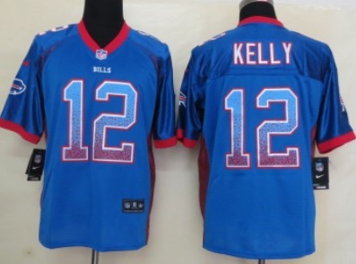 Nike Buffalo Bills #12 Jim Kelly Drift Fashion Blue Elite Jersey