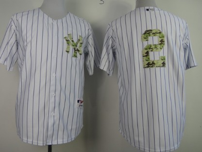 New York Yankees #2 Derek Jeter White With Camo Jersey 