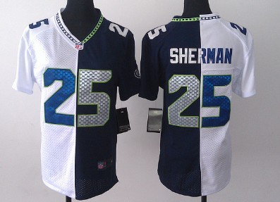 Nike Seattle Seahawks #25 Richard Sherman White/Navy Blue Two Tone Womens Jersey 