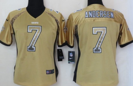 Nike New Orleans Saints #7 Morten Andersen Drift Fashion Gold Womens Jersey 