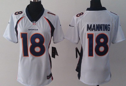 Nike Denver Broncos #18 Peyton Manning 2013 White Game Womens Jersey 