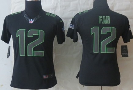 Nike Seattle Seahawks #12 Fan Black Impact Limited Womens Jersey 