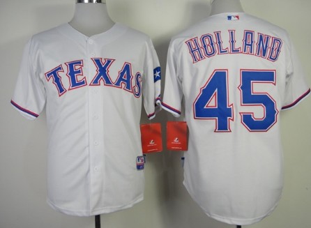 Texas Rangers #45 Derek Holland 2014 White Jersey 