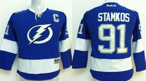 Tampa Bay Lightning #91 Steven Stamkos New Blue Kids Jersey 