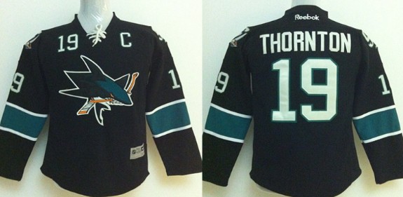 San Jose Sharks #19 Joe Thornton Black Kids Jersey