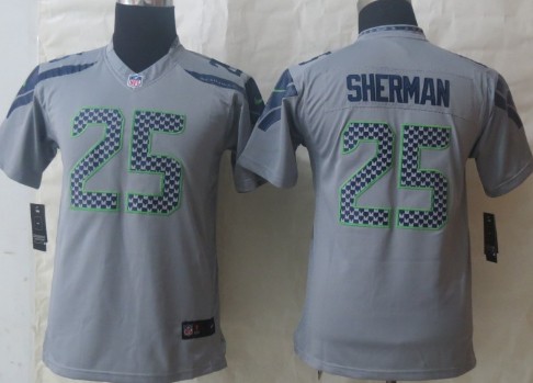 Nike Seattle Seahawks #25 Richard Sherman Gray Limited Kids Jersey 