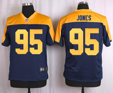 Men's Green Bay Packers #95 Datone Jones Navy Blue Gold Alternate NFL Nike Elite Jersey