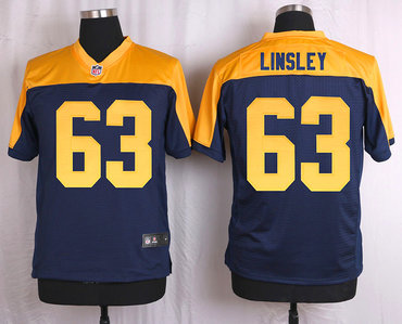 Men's Green Bay Packers #63 Corey Linsley Navy Blue Gold Alternate NFL Nike Elite Jersey