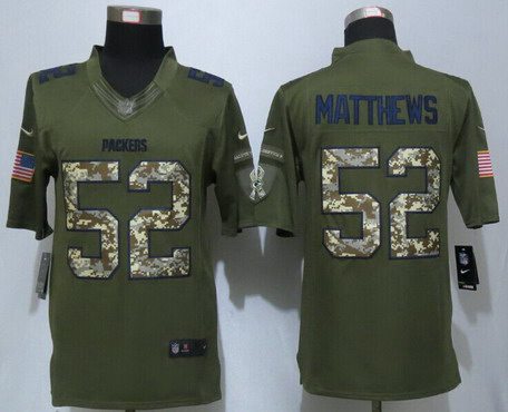 Men's Green Bay Packers #52 Clay Matthews Green Salute To Service 2015 NFL Nike Limited Jersey