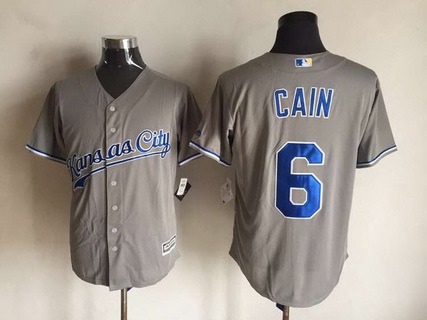 Men's Kansas City Royals #6 Lorenzo Cain Gray Road 2015 MLB Cool Base Jersey