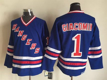 Men's New York Rangers #1 Eddie Giacomin 1990-91 Light Blue CCM Vintage Throwback Jersey