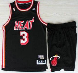 Miami Heat 3 Dwyane Wadet Black Hardwood Classics Revolution 30 Swingman Jerseys Shorts NBA Suits