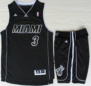 Miami Heat 3 Dwyane Wade Black With White Shadow Revolution 30 Jerseys Shorts NBA Suits