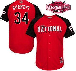 National League Pittsburgh Pirates #34 A. J. Burnett Red 2015 All-Star Game Player Jersey