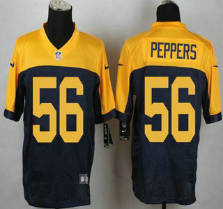 Green Bay Packers #56 Julius Peppers Navy Blue With Gold NFL Nike Elite Jersey