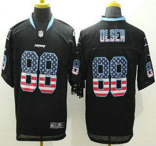 Men's Carolina Panthers #88 Greg Olsen Black USA Flag Fashion NFL Nike Elite Jersey