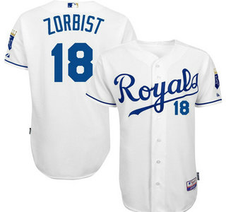 Men's Kansas City Royals #18 Ben Zobrist Home White KC MLB Cool Base Jersey