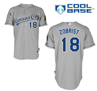 Men's Kansas City Royals #18 Ben Zobrist Away Gray KC MLB Cool Base Jersey