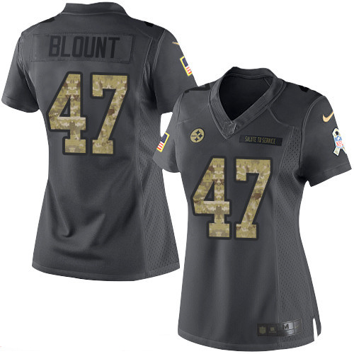 Women's Pittsburgh Steelers #47 Mel Blount Black Anthracite 2016 Salute To Service Stitched NFL Nike Limited Jersey