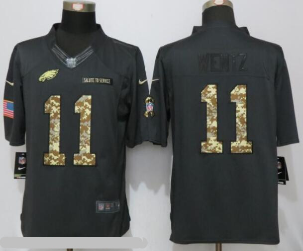 Men's Philadelphia Eagles #11 Carson Wentz Black Anthracite 2016 Salute To Service Stitched NFL Nike Limited Jersey