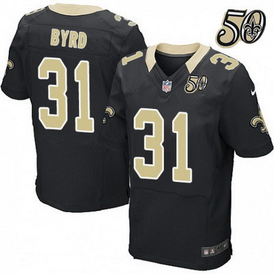 Men's New Orleans Saints #31 Jairus Byrd Black 50th Season Patch Stitched NFL Nike Elite Jersey