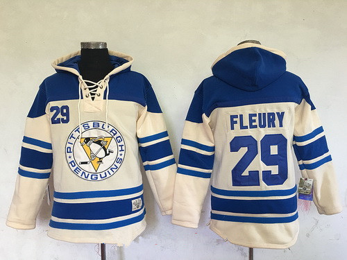 Men's Pittsburgh Penguins #29 Marc-Andre Fleury Cream Stitched NHL Old Time Hockey Hoodie