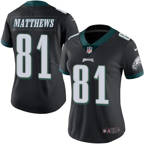 Nike Eagles #81 Jordan Matthews Black Women's Stitched NFL Limited Rush Jersey