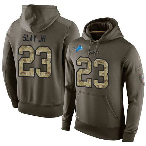 NFL Men's Nike Detroit Lions #23 Darius Slay JR Stitched Green Olive Salute To Service KO Performance Hoodie