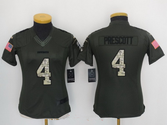 Women's Dallas Cowboys #4 Dak Prescott Green Salute To Service Stitched NFL Nike Limited Jersey