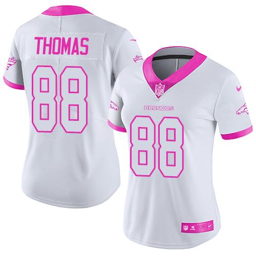 Nike Broncos #88 Demaryius Thomas White Pink Women's Stitched NFL Limited Rush Fashion Jersey